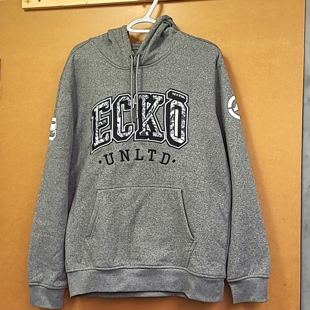 Ecko Size M Heather Grey Fleece Lined Embroidered Hoodie